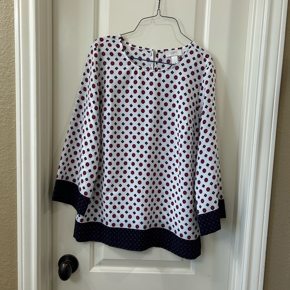 LOFT White and Red Polka Dot Tunic